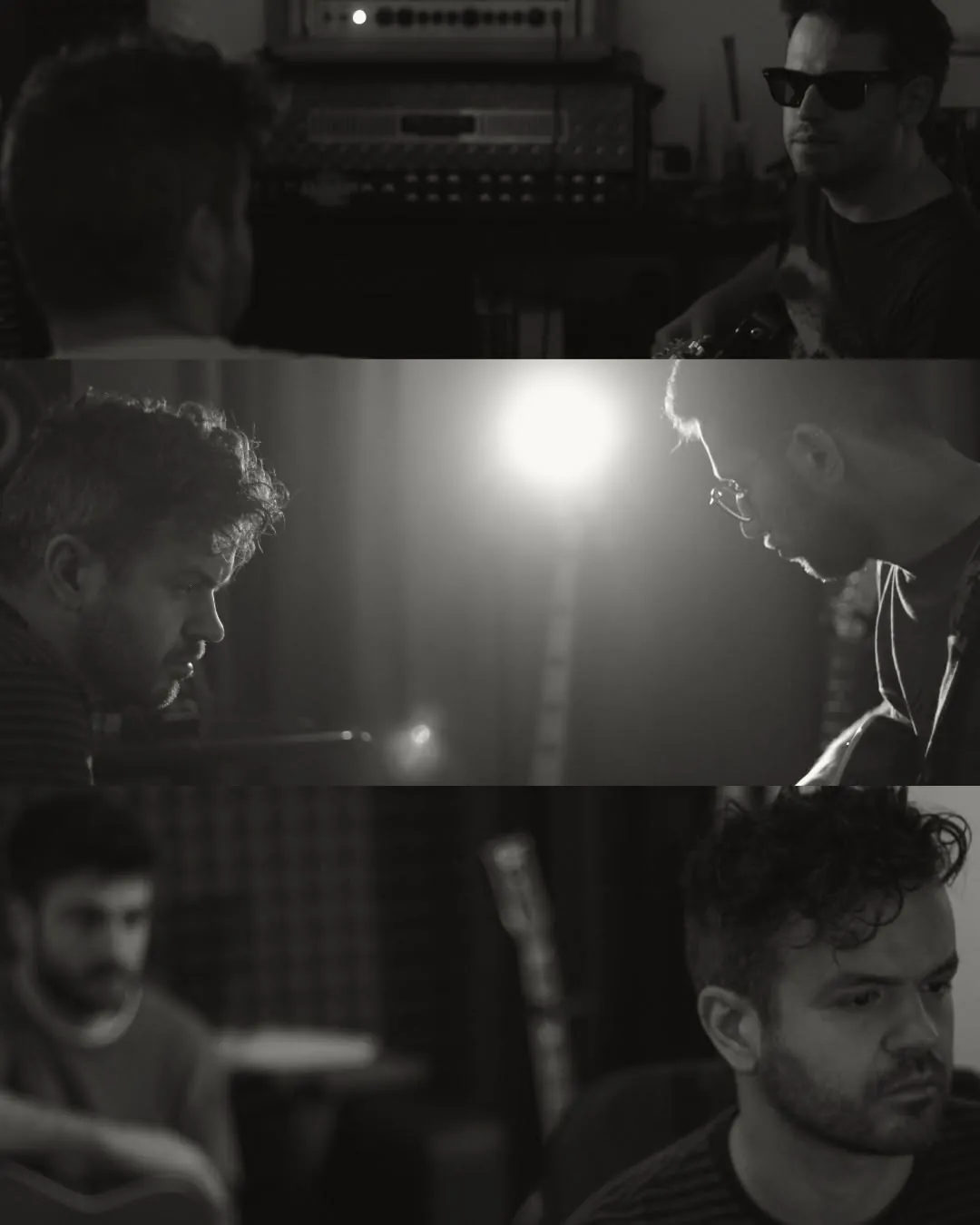Musicisti al lavoro e momenti di ascolto durante una sessione in studio